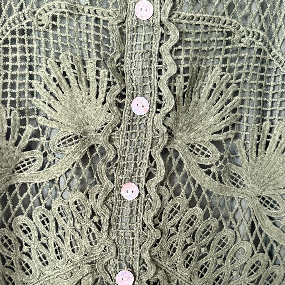 FARM Rio Olive Crochet Button-Front Midi Dress - Picture 4 of 8